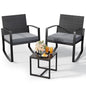 Qsun 3 Pieces Patio Furniture Set Rocking Bistro Set Outdoor Rattan Conversation with Coffee Table for Garden Balcony Backyard Poolside (Grey Cushion) - color: Grey