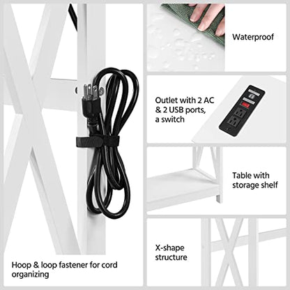 Yaheetech 40" Console Table with 2 Outlet and 2 USB Ports, Wooden Entryway Table with X-Shaped Design, Narrow Sofa Table for Living Room and Hallway,White - color: White