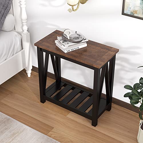 ChooChoo Farmhouse End Table Set of 2, Narrow Side Table with Shelf | Slim Bedside Table ,Small Spaces, Rustic Nightstand, Living Room, Bedroom,Black - color: Black, size: 2 Pack