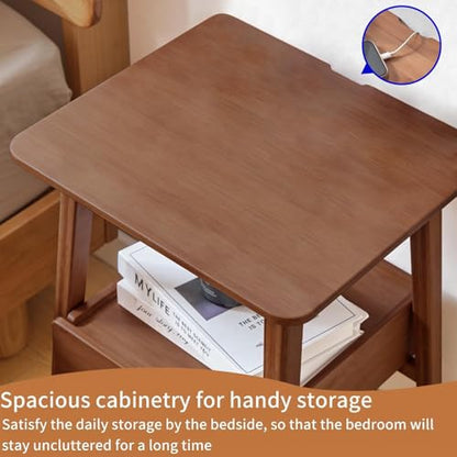 JIKUGO Nightstand Mid Century Modern and Drawers Display Cabinet for Bedroom Bamboo Bedside Tables 21.9x15.8x14.2in Night Stands Bed Side Table - color: Walnut