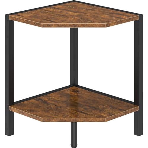 Creso hom Corner Shelf Stand, 2 Tier Industrial Corner Bookshelf | Multipurpose Standing Corner Display Shelf Countertop Organizer for Living Room Kitchen Bedroom Office, Rustic Brown - color: Rustic Brown + Black, size: 2-Tier