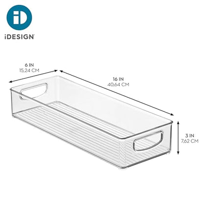 iDesign Slim Extra Long Clear Storage Bin | Narrow, Stackable, Kitchen or Pantry Organizer - size: 16 x 6 x 3, style: Pack of 1