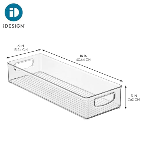 iDesign Slim Extra Long Clear Storage Bin, 2-Pack | Narrow, Stackable, Kitchen or Pantry Organizer - size: 16 x 6 x 3, style: Pack of 2