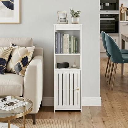 5-Tier Narrow Bathroom Cabinet, 9.8" W X 31.5" H | White PVC Material, Rack, Holder, Fits Small Spaces, for Toilet Side, Laundry Room, Kitchen, Easy Assembly - size: 7.9"D x 9.8"W x 31.5"H