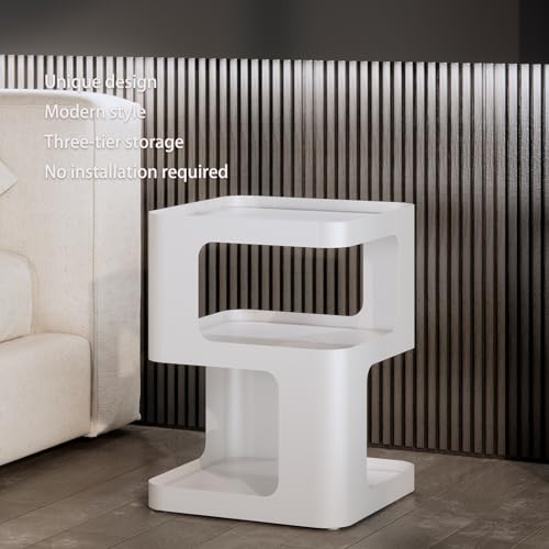 ZHBHHYZ Modern Side Table, White End Table, Unique Nightstand, Bedside Table, Metal 3-Tier Night Stand with Storage, Accent Side Table for Couch, Bedroom, Living Room, No Assembly Required - color: White