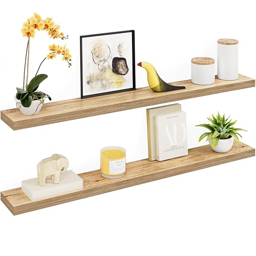 Ballucci Floating Shelves, 55" Wood Wall Shelf Set of 2, with Invisible Brackets for Bathroom, Living Room, Bedroom, Kitchen, Nursery, 6" Deep, Oak - color: Natural Oak, size: 55.1 inches