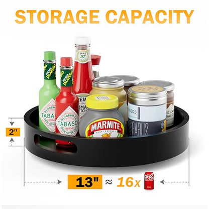 Lazy Susan Organizer Homerays 13 Inch Non-Skid Bamboo Lazy Susan for Kitchen Rotating Spice Rack with Handles, Wood Turntable for Kitchen Cabinet,Countertop (Black, Large) - size: 13" High Rim Black