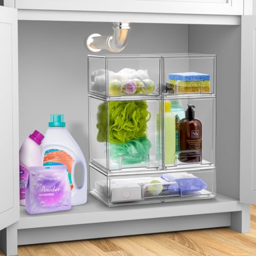 Sorbus Acrylic Storage Containers - 3 Pack, Stackable Storage Bins Set for Bathroom Organization - Clear Acrylic Drawer Organizers - Makeup Case Pull-Out Drawers (4.4’’ Tall and 12.1’’ Wide) - size: 3 Pack, 4.4’’ Tall and 12.1’’ Wide