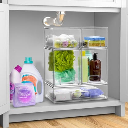 Sorbus Acrylic Storage Containers - 4 Pack, Stackable Storage Bins Set for Bathroom Organization - Clear Acrylic Drawer Organizers - Makeup Case Pull-Out Drawers (7.6’’ Tall) - size: 4 Pack, 7.6’’ Tall