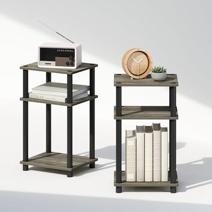 Furinno Just 3-Tier Turn-N-Tube Open Storage Nightstand, 2-Pack, Plastic Poles, French Oak/Black - color: French Oak/Black, size: 2-Pack