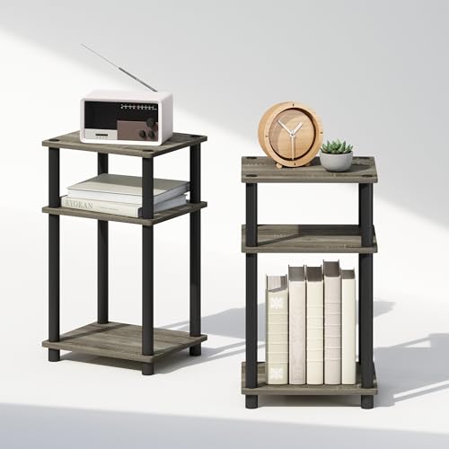 Furinno Just 3-Tier Turn-N-Tube Open Storage Nightstand, 2-Pack, Plastic Poles, French Oak/Black - color: French Oak/Black, size: 2-Pack