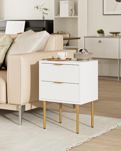 Nightstand,Small Bedside Table with Gold Frame,White Night Stand,Bedside Furniture,Side Table with 2Drawers for Bedroom,Living Room (2Drawers, White) - color: White, style: 2Drawers