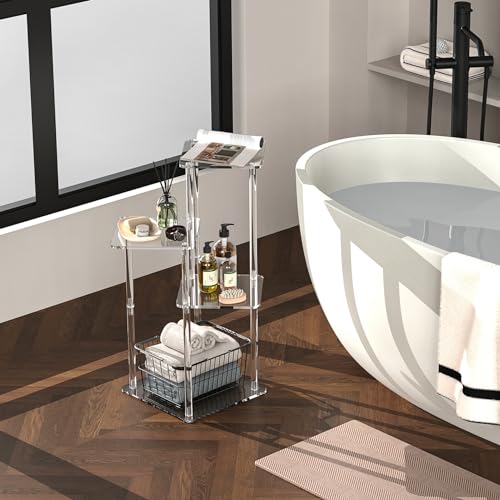 NiHome 4-Tier Clear Acrylic Side Table for Modern Homes, 27" High Easy Assembly Display Stand for LEGO Collection Sets,Figurine Display Shelf Riser for Plant Indoor,Collectibles & Room Decor