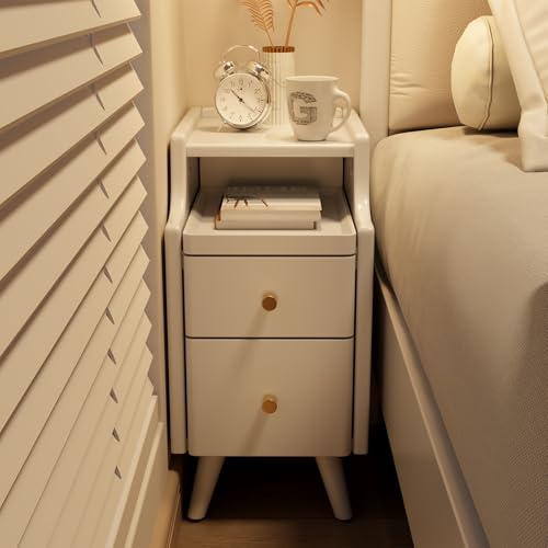 AQIMUELE Small Nightstand with Drawers, Solid Wood Bedside Table, Narrow Walnut Nightstand for Bedroom - color: 1 Pc(white), size: 15.74''D*11.81''W*19.68''H