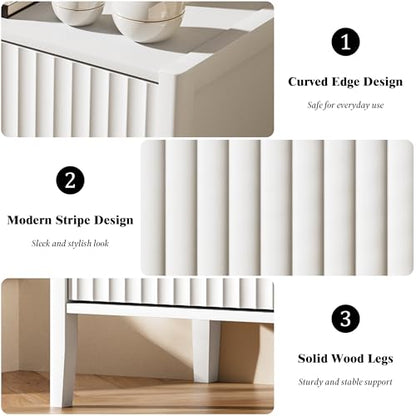 Furniway Nightstand Set of 2, Modern End Table with Solid Wood Legs, Bedside Table with 3 Drawers and Metal Handles for Bedroom, White - color: White, size: 17.7"D x 31.5"W x 29.5"H (2 Piece)