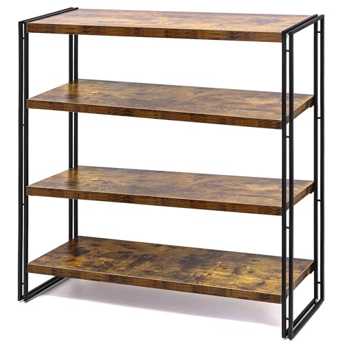HCHQHS Bookshelf,4-Tier Industrial Bookcase,Rustic Wood and Metal Open Display Book Shelves Home Office,Bedroom Standing Shelf Unit,Horizontal Kitchen Shelf Organizer,Bathroom Storage Rack 47in - color: Rustic Brown, size: 4-Tier (47"W x 44.5"H)