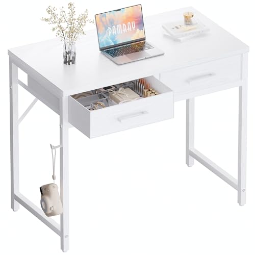Pamray 32 Inch Small Computer Desk with 2 Drawers for Bedroom Study Writing Home Office Table for Small Spaces White - color: White, size: 32 Inch