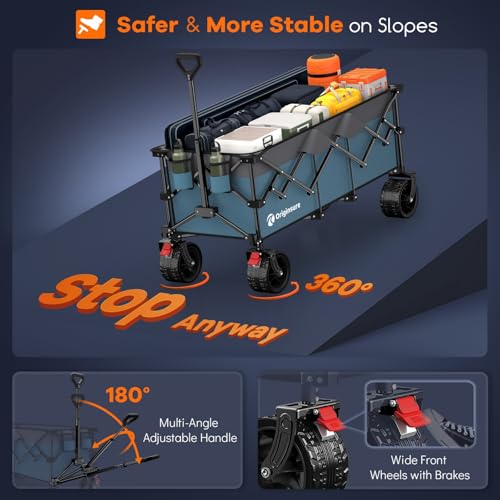 Originsure 300L Foldable Beach Wagon Cart with Big Wheels,560lbs,Grey&Blue | 48" Folding Utility Wagon,7" All-Terrain Wheels,Heavy Duty Frame,Compact&Space-Saving,for Camping,Sports,Grocery,Garden - color: Blue&grey