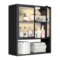 Metal Bathroom Wall Cabinet with Glass Doors | Medicine Cabinet with 2 LED Light, Metal Wall Mounted Cabinet with Open Shelf for Laundry Room, Black - style: Half Glass Door Black