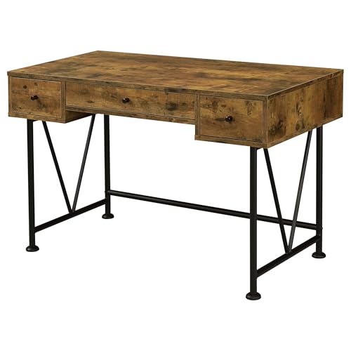 Coaster Home Furnishings Analiese Rustic 47-Inch 3-Drawer Home Office Computer Writing Desk Study Table with Storage Engineered Eco-Friendly Wood Look Laminate Sturdy Steel Rustic Nutmeg 801541 - color: Rustic Nutmeg