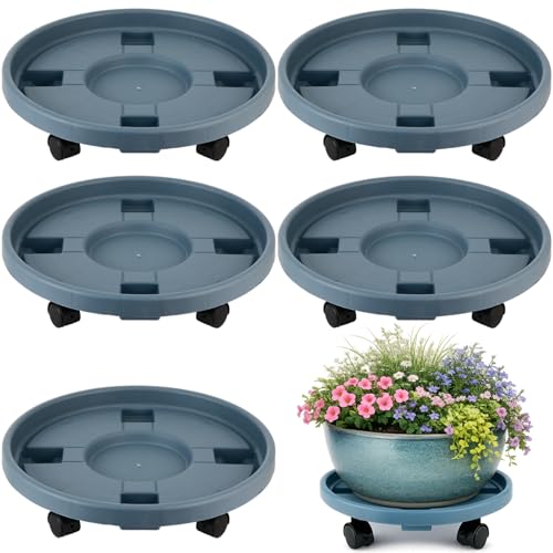 5-pack 14.2" Large Plant Caddy with Wheels Plastic Plant Dolly with Locking Caster Flower Pot Mover Rollers Wheeled Rolling Plant Stands Round Plant Saucer on Wheels Indoor Outdoor Base Coasters Gray - color: Gray, size: 14.2"/ 5 packs