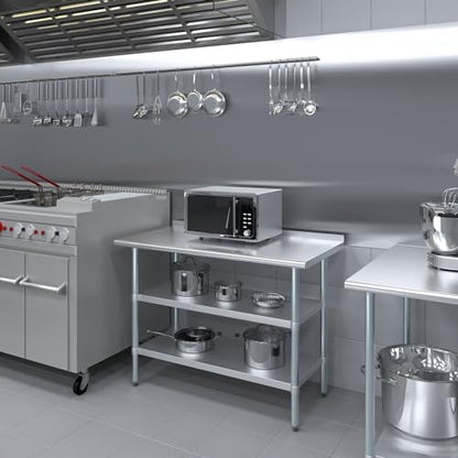 AmGood Stainless Steel Work Table with 1.5" Backsplash and 2 Shelves | NSF (48" Long x 24" Deep) - size: 48" Long x 24" Deep