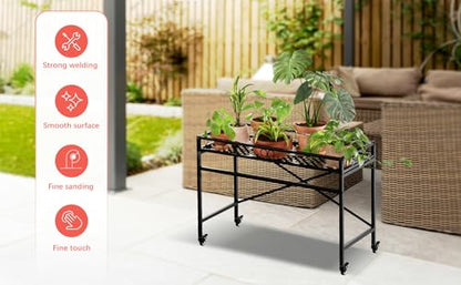 Zhongma Window Height Sturdy Metal Plant Stand with Wheels, 36.6 x 16 x 26.2 in High, Heavy Duty Succulent Shelf for Home Indoor and Outdoor, 220 LBS Capacity & Heavy Duty Construction - color: 1 Tier 36.6 x 16 x 26.2 Inch High