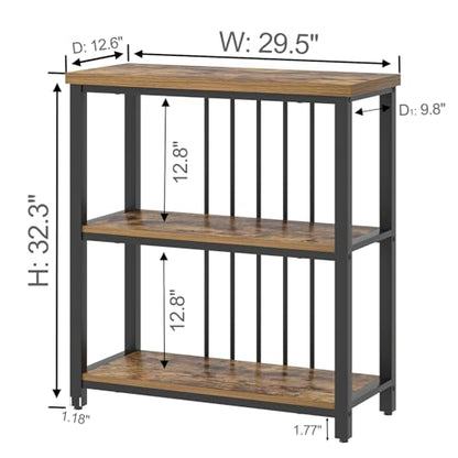 FOLUBAN 3 Tier Bookshelf, Industrial Wood and Metal Bookcase, Small Book Shelf for Home Office Bedroom Living Room, Rustic Brown - color: Brown, size: 12.6"D x 29.5"W x 32.3"H