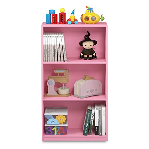 Furinno BASIC Book Shelf, 3-Tier Modern Bookshelf, Bookcase with Open Shelves, 9.3 x 21.8 x 39.5, for Living Room, Bedroom, Home Office, Pink - color: Pink, size: 3-Tier