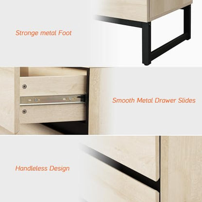 WAMPAT Modern End Table with 2 Drawers, Farmhouse Sofa Table Featuring Black Square Iron Legs, Rustic Wood Side Table for Living Room or Nightstand for Bedroom, Light Oak - color: Light Oak