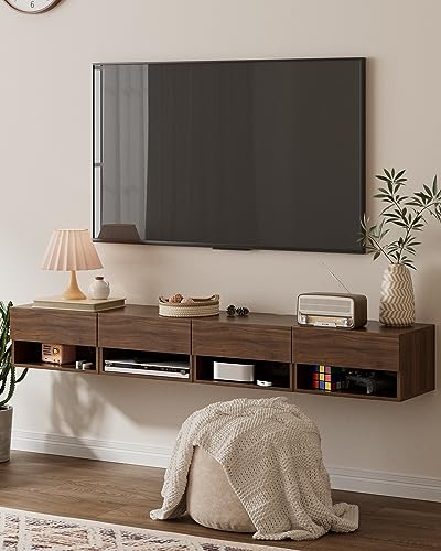 Floating Nightstand, Small Modern Floating Nightstand with Drawer, Floating Shelves for Bedroom, Bathroom (Brown Walnut) - color: Brown Walnut