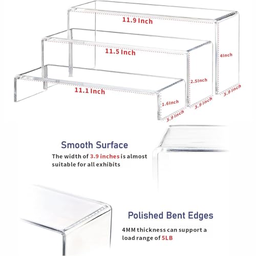 Yieach Large Clear Acrylic Risers Display Stands,3 Pcs Rectangular Display Risers for Funko Pop,Figures,Food,Showcase Collectibles Display Shelf,Retail Desktop Risers Display Stand and Decoration