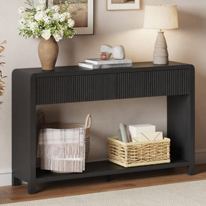 FATORRI Console Table for Entryway, 47.2 inch Modern Sofa Table with 2 Drawers for Living Room, Wood Hallway Tables and Couch Tables Behind Sofa, Black - color: Black