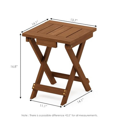 Furinno TIOMAN Folding Outdoor Side Table, Wooden Patio End Table for Garden, Porch, Balcony, Teak Oil, Light Wood - size: 13.7"D x 14.1"W