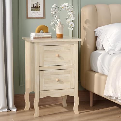 Bonnlo Solid Wood Nightstand Unfinished for Color DIY, Small Night Stand for Bedroom, Natural Wood Nightstand with Drawers, Light Wood Nightstand, Real Wooden Bed Side Table/End Table - color: Natural Wood