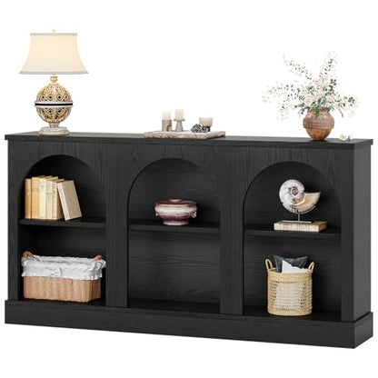 Tribesigns Farmhouse Console Table, 63-Inch Long Entryway Table with 3 Tier Storage, Wooden Rectangular Sofa Table Behind The Couch for Entrance, Hallway, Living Room, Black - color: Black