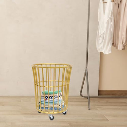 Wire Metal Rolling Laundry Basket on Wheels | Mesh Wire Laundry Basket Storage Cart for Bathroom Bedroom Dirty Clothes Storage,11.8in Base Diameter, 14.2(D)×15.7in(H) - size: C