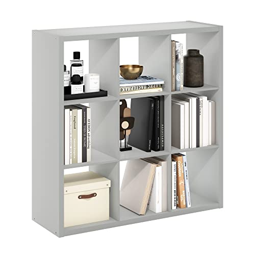 Furinno Cubicle Open Back Decorative Cube Storage Organizer, 9-Cube, Light Grey | 14.6" x 44" x 44", Reversible Bookcase with Open Back, for Living Room, Bedroom, Home Office - color: Light Grey, size: 9-Cube