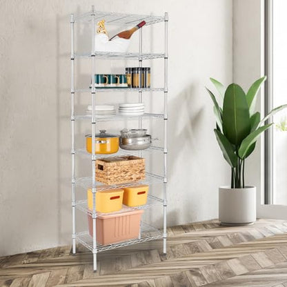 8-Tier Wire Shelving Unit, Adjustable Heavy Duty Storage Rack with Leveling Feet, Freestanding Standing Shelf Organizer, for Kitchen Pantry Garage, Chrome - color: Chrome, 8 Tier-70.87"