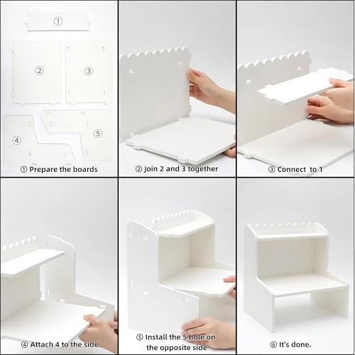 White Desktop Shelf,2-Tier Countertop Organizer with Scalloped Edge,Freestanding Tabletop Storage Rack for Office,Bedroom,Cosmetics,Stationery,Small Items,Space-Saving Display Stand (M)