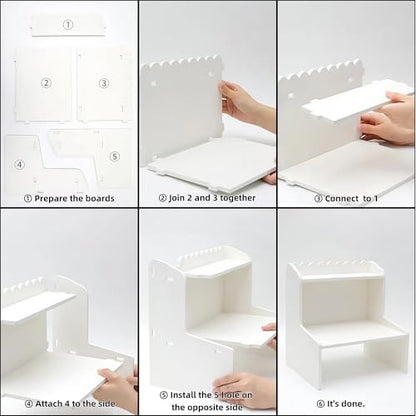 White Desktop Shelf,2-Tier Countertop Organizer with Scalloped Edge,Freestanding Tabletop Storage Rack for Office,Bedroom,Cosmetics,Stationery,Small Items,Space-Saving Display Stand (M)