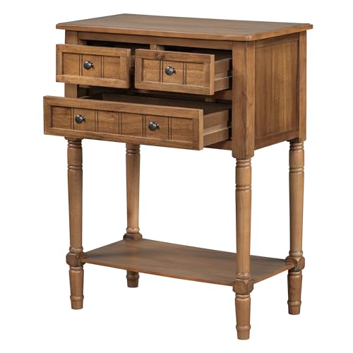 LUMISOL Small Console Table with Drawers, Farmhouse Sofa Table Behind Couch with Open Shelf, Solid Wood Entry Tables for Hallway Foyer, 23.7" W x 13" D x 31.4" H, Natural - color: Natural