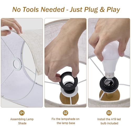 Touch Lamp for Living Room Bedroom, 21" Table Lamps Set of 2 with USB C+A Ports and Oatmeal Lamp Shades, Touch Bedside Lamps for Nightstand with 3 Way Dimmable, 2 LED Bulbs Included, Wood Grain - color: Wood Grain