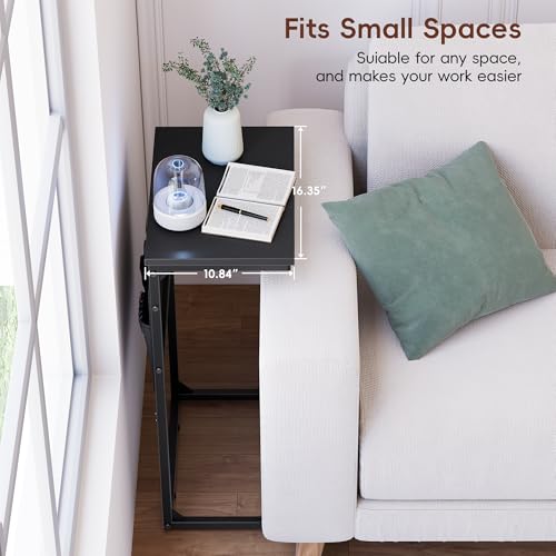 C Shaped End Table with Charging Station, 28" Tall Couch Side Table, Sofa Table Beside Table, Slide Under Sofa Arm C Table for Small Spaces, TV Tray Table for Living Room, Bedroom, Black - color: Black