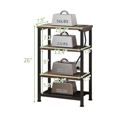Narrow Nightstand with 4-Tier Shelves, Small Side Table with Charging Station, Skinny Nightstand with Bookshelf, Thin End Table with USB Ports and Outlets, Bed Side Table for Bedroom, Home Office