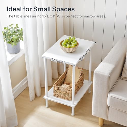 HOOBRO End Tables Set of 2, Small Side Table, Nightstand with 2-Layer Storage Shelves, Sofa Table for Small Spaces, Living Room, Bedroom, Stable Frame, Easy Assembly, White WW09BZP201 - color: White