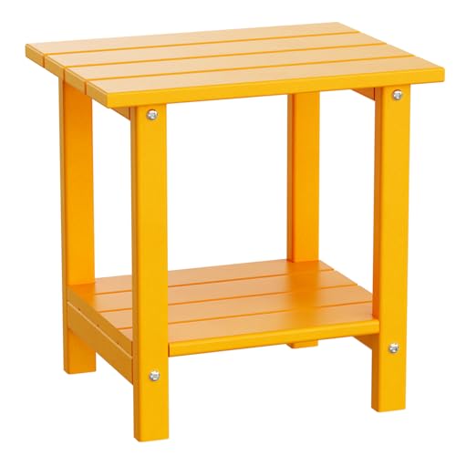 Adirondack Outdoor Side Table, 16.5” HDPE Small Patio Table with Storage Shelf, Weather Resistant End Table for Porch, Pool & Yard (Orange) - color: Orange