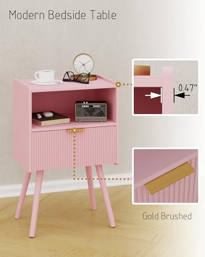 JOONEE Nightstand,Modern Bedside Table with Storage Drawer and Open Wood Shelf, for Living Room, Bedroom and Small Spaces, Accent Night Stand with Solid Wood Legs, Easy Assembly,Classic Pink - color: Pink