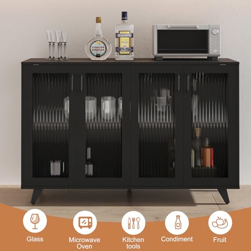 Panana Kitchen Buffet Server Table Accent Sideboard Cupboard Server Buffet Console Table with Doors Cabinet (49inch, Black) - color: Black, size: 49inch