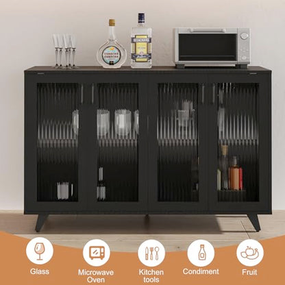 Panana Kitchen Buffet Server Table Accent Sideboard Cupboard Server Buffet Console Table with Doors Cabinet (49inch, Black) - color: Black, size: 49inch